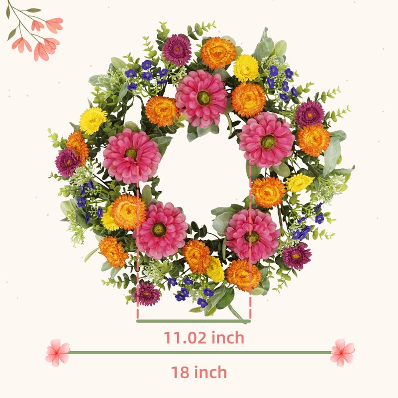 YNYLCHMX 18 inch Spring/Summer Front Door Ring Wreath, Simulated Colorful Daisy Petals, Suitable for Wall Window Farm Parties, Festivals, Home Decoration - Image 3