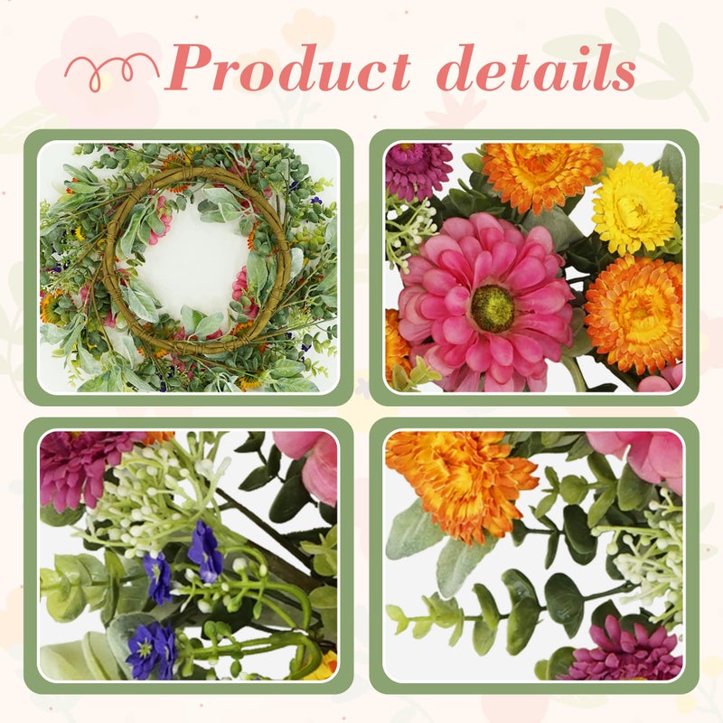 YNYLCHMX 18 inch Spring/Summer Front Door Ring Wreath, Simulated Colorful Daisy Petals, Suitable for Wall Window Farm Parties, Festivals, Home Decoration - Image 5