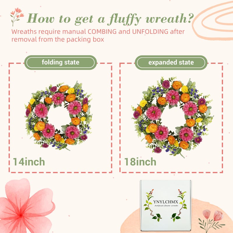 YNYLCHMX 18 inch Spring/Summer Front Door Ring Wreath, Simulated Colorful Daisy Petals, Suitable for Wall Window Farm Parties, Festivals, Home Decoration - Image 4