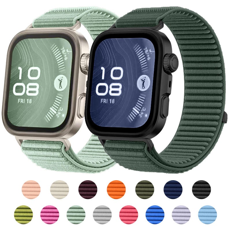 erorex For Huawei Watch Fit 4 / Fit 4 Pro / Fit 3 Woven Nylon Hook And Loop Fastener Metal Interface Watch Band(Spruce Green) - Image 2