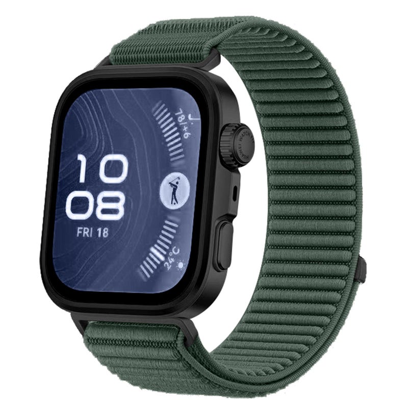 erorex For Huawei Watch Fit 4 / Fit 4 Pro / Fit 3 Woven Nylon Hook And Loop Fastener Metal Interface Watch Band(Spruce Green) - Image 1