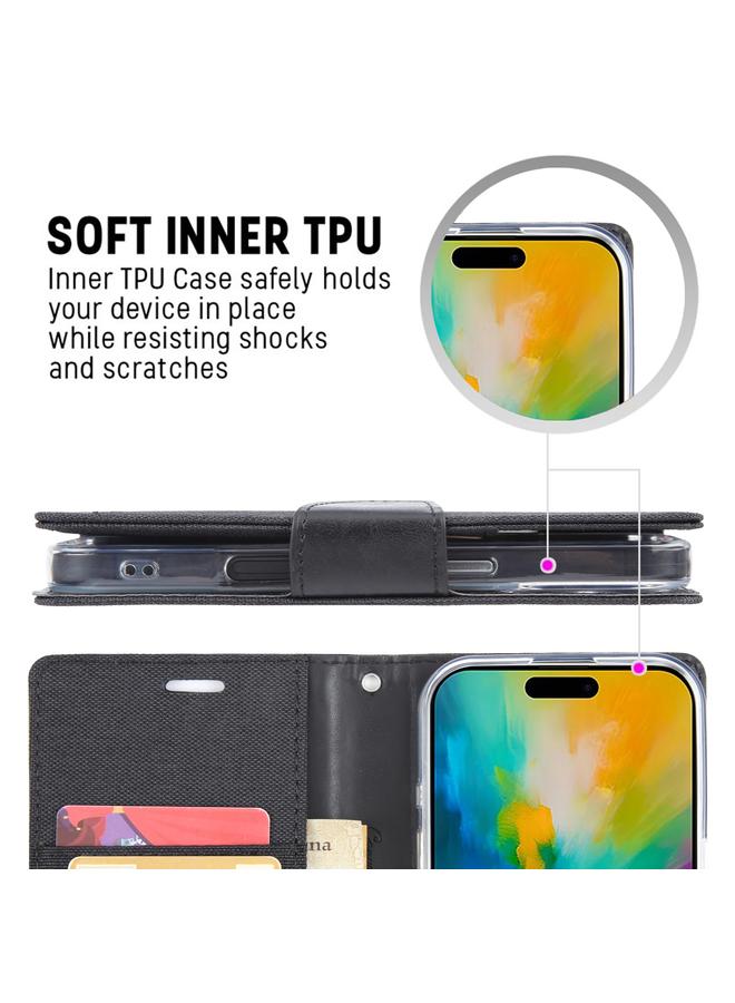 GOOSPERY Case For iPhone 16 Pro Max CANVAS DIARY Fabric Texture Flip Leather Phone Case  - Image 5