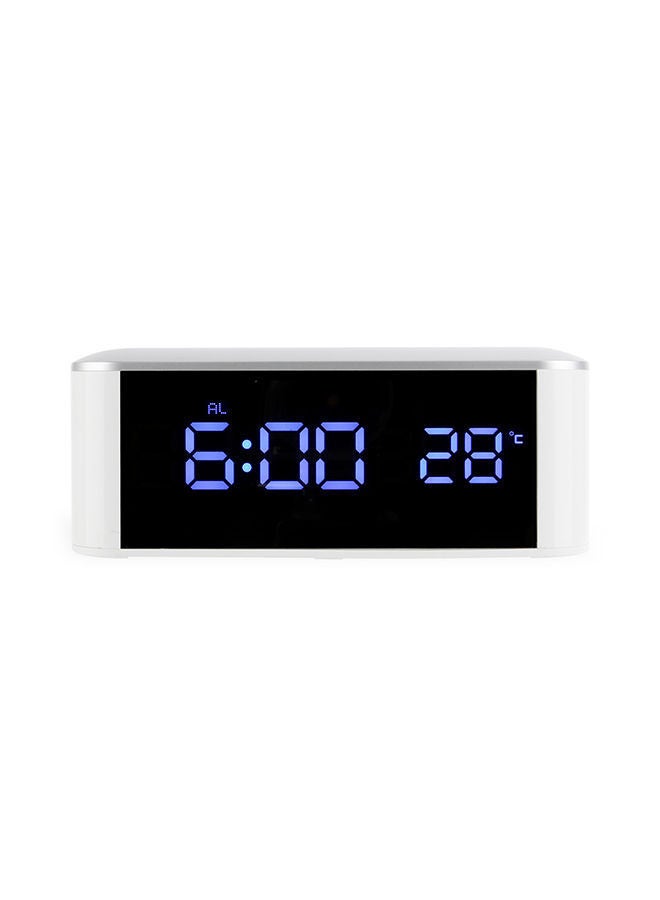 NIBEMINENT Blue LED Electronic Clock Home Thermometer Alarm White 19x7x5cm - Image 1