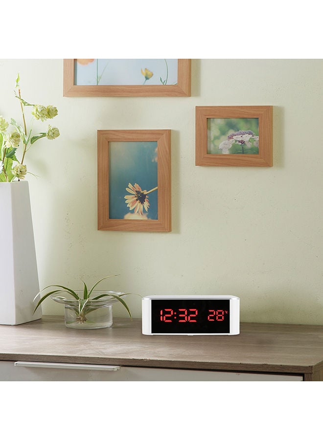 NIBEMINENT Blue LED Electronic Clock Home Thermometer Alarm White 19x7x5cm - Image 4