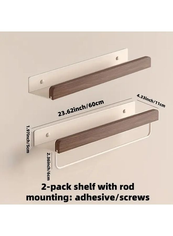 Morotel No Drilling Bathroom Shelf Walnut Wood Space Aluminum 23.62inch With Rod - Image 4