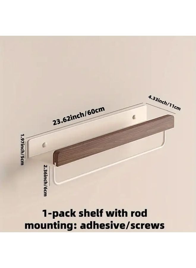 Morotel No Drilling Bathroom Shelf Walnut Wood Space Aluminum 23.62inch With Rod - Image 1
