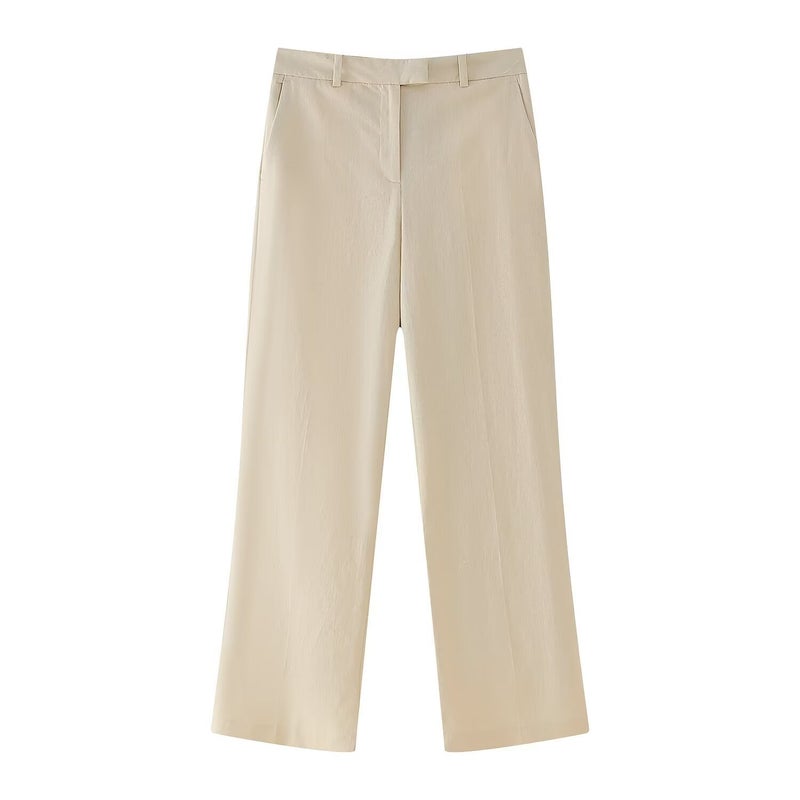 Za Womens European and American Style 2024 Summer New Linen Blended Bow Decorated Vest + Low Waist Straight-Leg Pants Suit Trousers