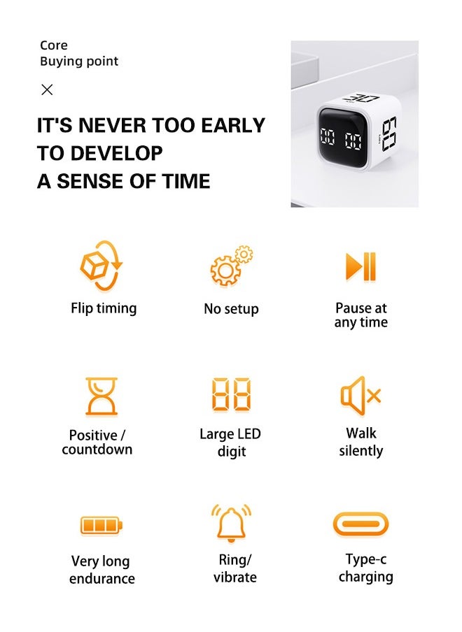 DMG TECH - Timer, Alarm clock, productivity gadget, timer, 3 alarm modes including silent vibration, 5/10/30/60 minutes and custom countdown for work, reading, kitchen - Image 1