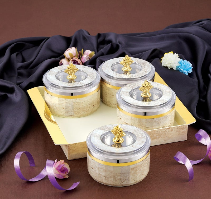 Nabhya Jupiter Multipurpose Dry Fruit Air Tight Storage Container With Inner Steel Bowl & Serving Tray for Home & Kitchen (500ml), (Beige, Set of 4) - Image 2