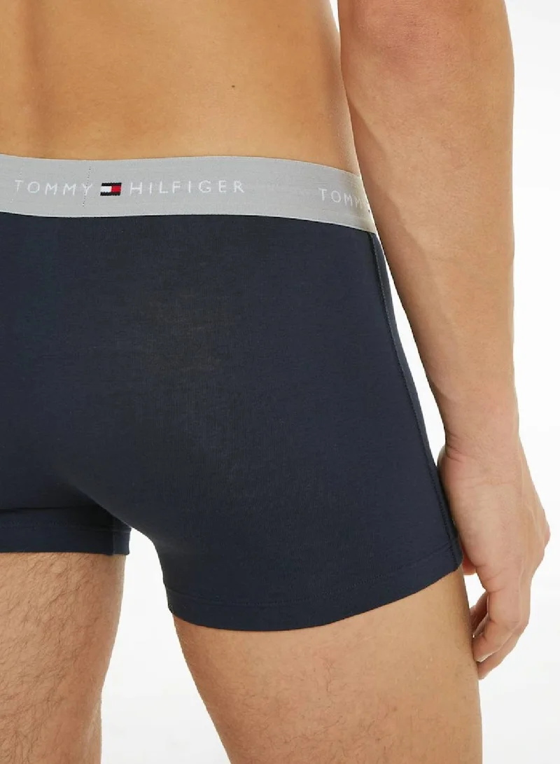 TOMMY HILFIGER Men's 3 Pack Trunks with Logo Waistline - Cotton, Navy
