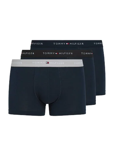 TOMMY HILFIGER Men's 3 Pack Trunks with Logo Waistline - Cotton, Navy