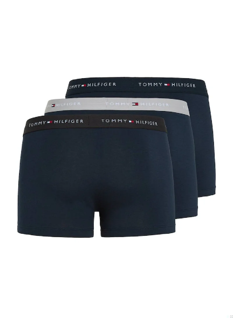 TOMMY HILFIGER Men's 3 Pack Trunks with Logo Waistline - Cotton, Navy