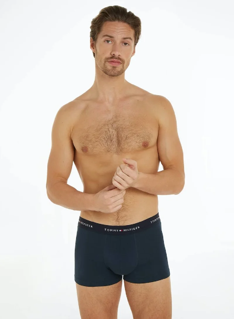 TOMMY HILFIGER Men's 3 Pack Trunks with Logo Waistline - Cotton, Navy
