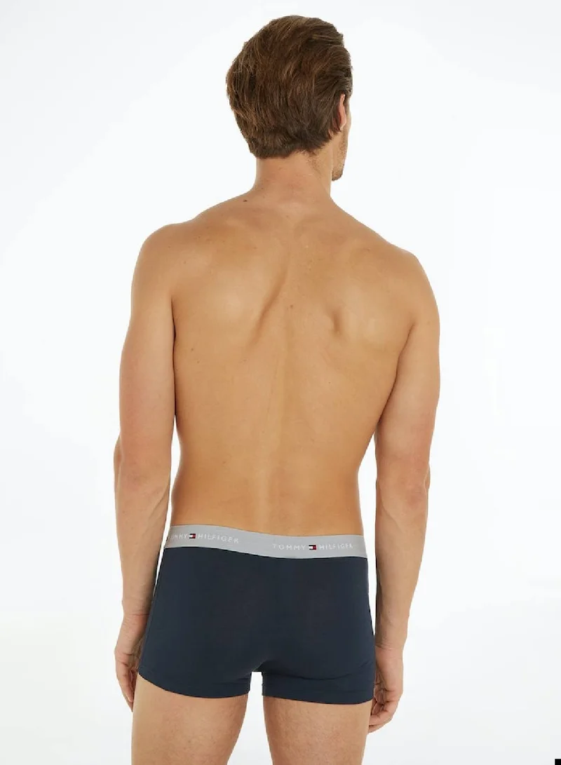 TOMMY HILFIGER Men's 3 Pack Trunks with Logo Waistline - Cotton, Navy