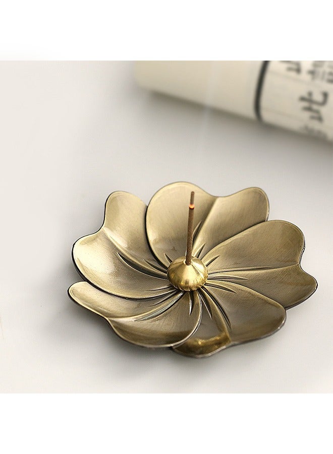 Incense Burner Incense Holder, Metal sakura Vintage Incense Stick Holder Tray Incense Stick Stick Ash Catcher, Yoga Meditation Home Office Decoration (Golden) - Image 5
