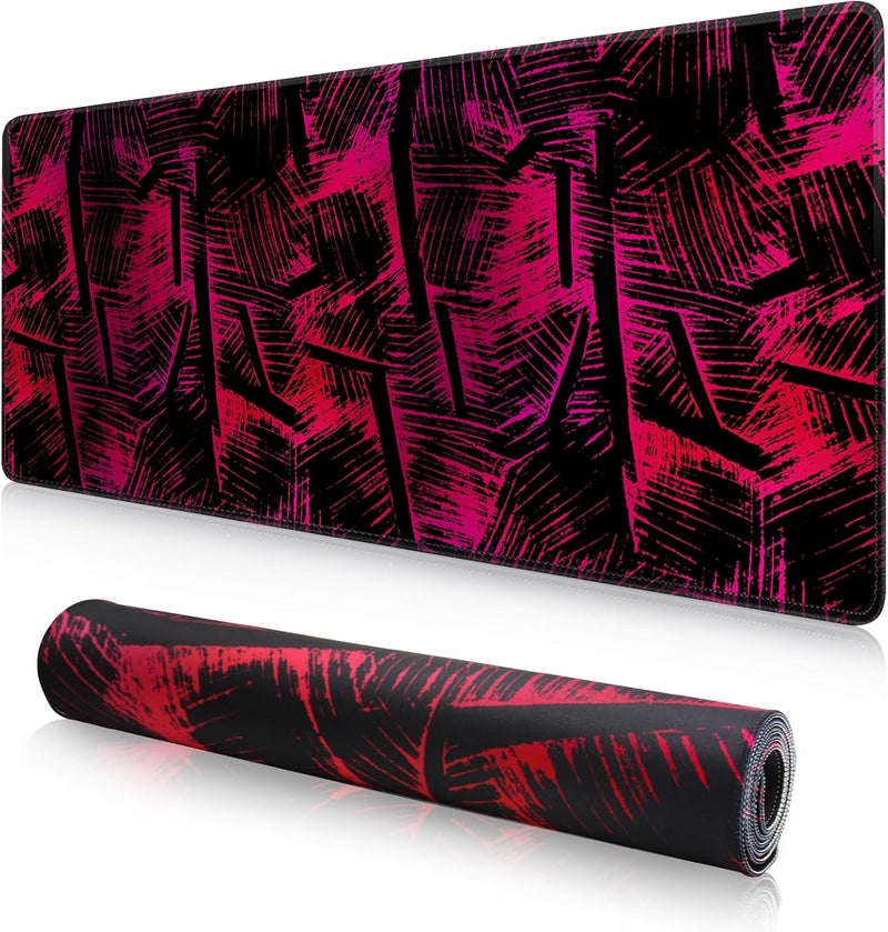 Large Gaming Mouse Pad, Extended Desk Mousepad with Stitched Edges, Non-Slip Rubber Base Mice Pad, Office Desk Mat, Keyboard Pad for Gamer, Office & Home (Red Veins, 800x300x3 mm) - Image 1