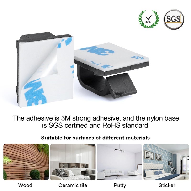 XHF 3/4â€ Adhesive Cable Wire Clips Black 60pcs, Cable Staples Outdoor Cable Management Wire Organizer Cord Holder for Under Desk, Car, Wall, TV PC Ethernet Cable - Image 3
