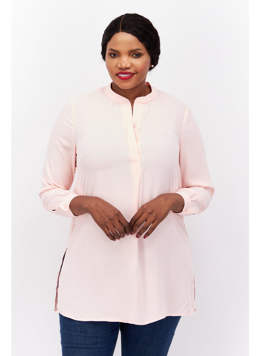 Women Plus Size V-Neck Long Sleeves Plain Tunic Top, Pink - pzsku/Z29023CF5B6F5142E6BB3Z/45/_/1737728215/0410ebb4-0839-44a9-9152-783b2af4b2d3