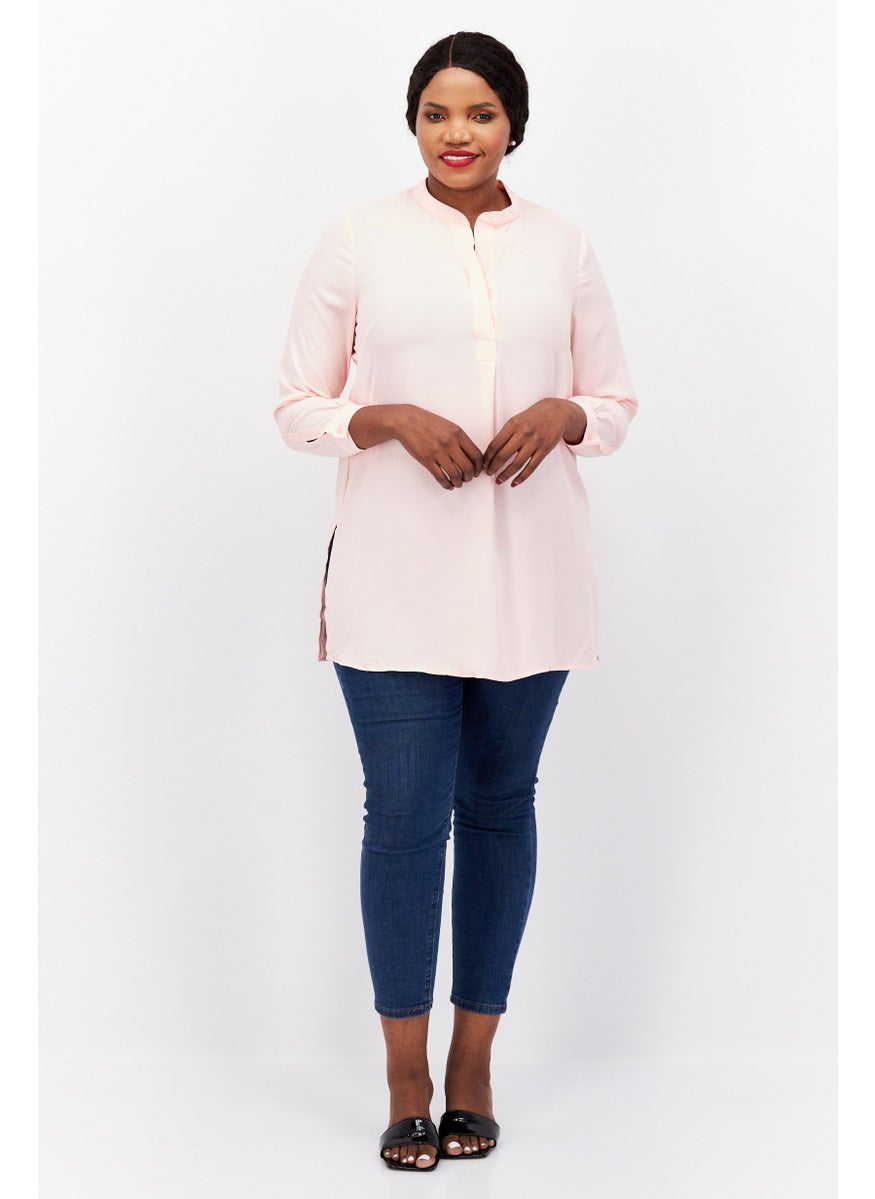 Women Plus Size V-Neck Long Sleeves Plain Tunic Top, Pink - pzsku/Z29023CF5B6F5142E6BB3Z/45/_/1737728222/525d4b15-37f6-46f9-8ef3-68139287516f