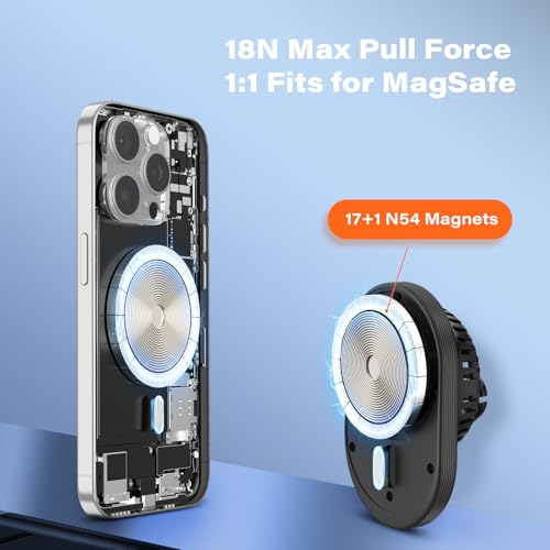 A2C for Magsafe Car Mount Charger, QI2 15W Wireless Fast Charging Cup Holder Phone Charger - Dual Cooling System, Aluminum Alloy Tri-Pivot Arm, 18 N54 Strong Magnets for iPhone 17/16/15/14/13/12 Only - Image 4