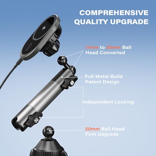 A2C for Magsafe Car Mount Charger, QI2 15W Wireless Fast Charging Cup Holder Phone Charger - Dual Cooling System, Aluminum Alloy Tri-Pivot Arm, 18 N54 Strong Magnets for iPhone 17/16/15/14/13/12 Only - Image 5