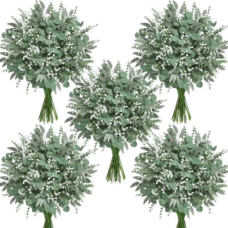 Faylifeway 150Pcs 5 Kind Mixed Greenery Eucalyptus Stems Bulk for Wedding Decor, Babies Breath Flowers Artificial & Greenery for Centerpieces DIY Bouquets Vases Table Home Decor - Image 1