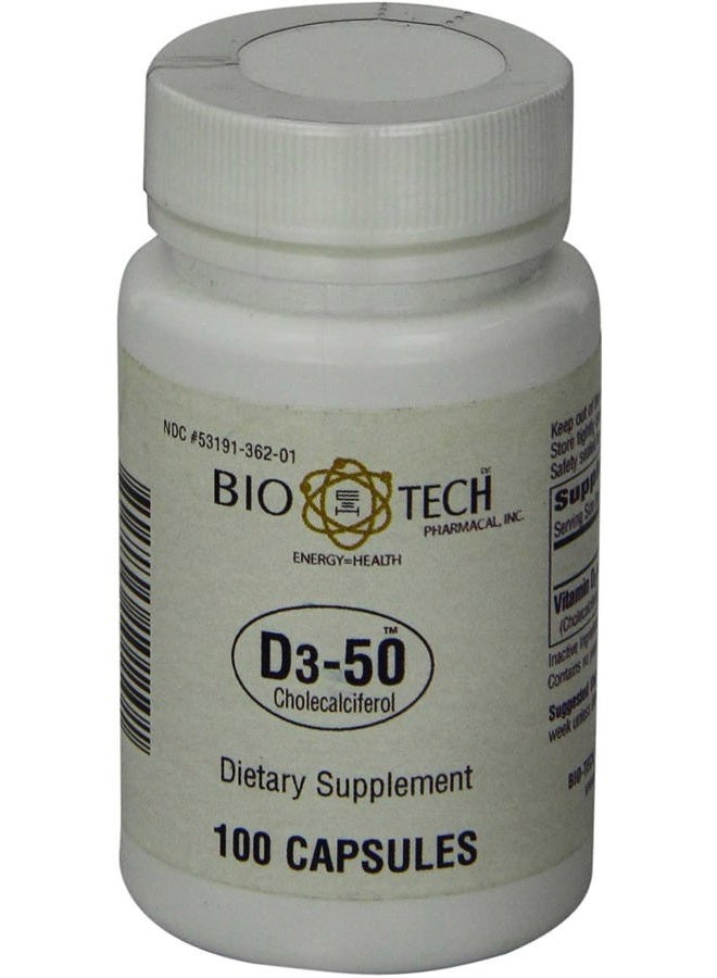 Bio-Tech Pharmacal D3-50 50,000 IU, 100 Capsules Ð All-Natural Supplement Ð Supports Bone, Heart Neuromuscular, & Immune Health Ð No Dairy, Fish, Gluten, Peanut, Shellfish, & Soy - Image 4