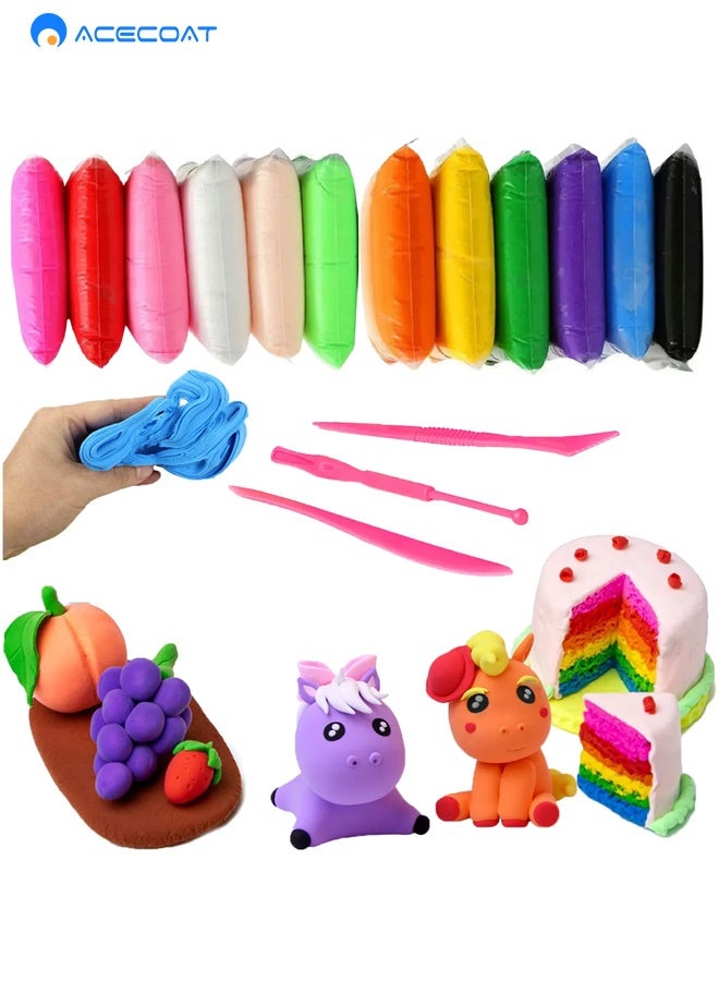ACECOAT Modeling Air Dry Clay for Kids, 12 Colors Modeling Clay Kit with 3 Sculpting Tools for Boys and Girls Arts Crafts DIY Gift - Image 2