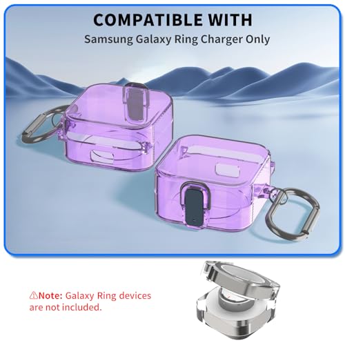 Wacanc Charger Protector Cover for Samsung Galaxy Ring Charger with Carabiner, Slim Flexible Full Protection TPU Protective Case Cover Compatible with Samsung Galaxy Ring Charging Case (Clear Purple) - Image 2