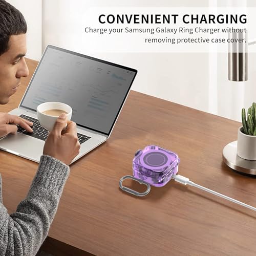 Wacanc Charger Protector Cover for Samsung Galaxy Ring Charger with Carabiner, Slim Flexible Full Protection TPU Protective Case Cover Compatible with Samsung Galaxy Ring Charging Case (Clear Purple) - Image 5