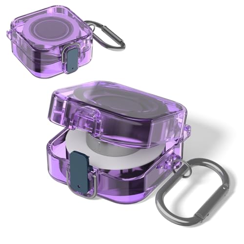 Wacanc Charger Protector Cover for Samsung Galaxy Ring Charger with Carabiner, Slim Flexible Full Protection TPU Protective Case Cover Compatible with Samsung Galaxy Ring Charging Case (Clear Purple) - Image 1