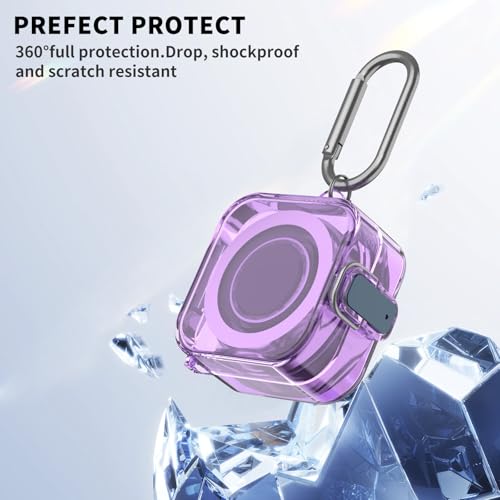 Wacanc Charger Protector Cover for Samsung Galaxy Ring Charger with Carabiner, Slim Flexible Full Protection TPU Protective Case Cover Compatible with Samsung Galaxy Ring Charging Case (Clear Purple) - Image 4