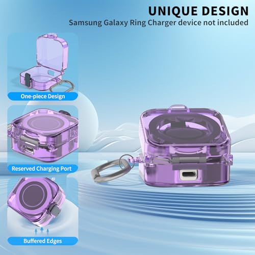 Wacanc Charger Protector Cover for Samsung Galaxy Ring Charger with Carabiner, Slim Flexible Full Protection TPU Protective Case Cover Compatible with Samsung Galaxy Ring Charging Case (Clear Purple) - Image 3
