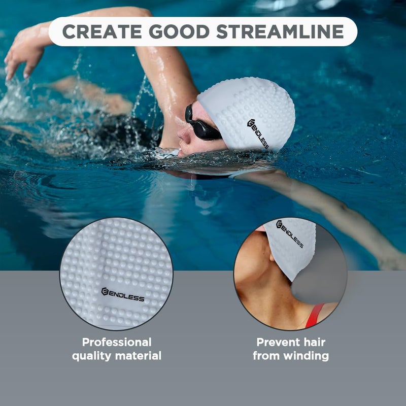 Endless EL1021 Comfortable Silicon Swimming Cap with Bubble Design | Silver | Material : Silicon | Elastic Waterproof Swimming Cap for Long and Short Hair with Thicker Edge | For Adults, Women and Men - Image 4