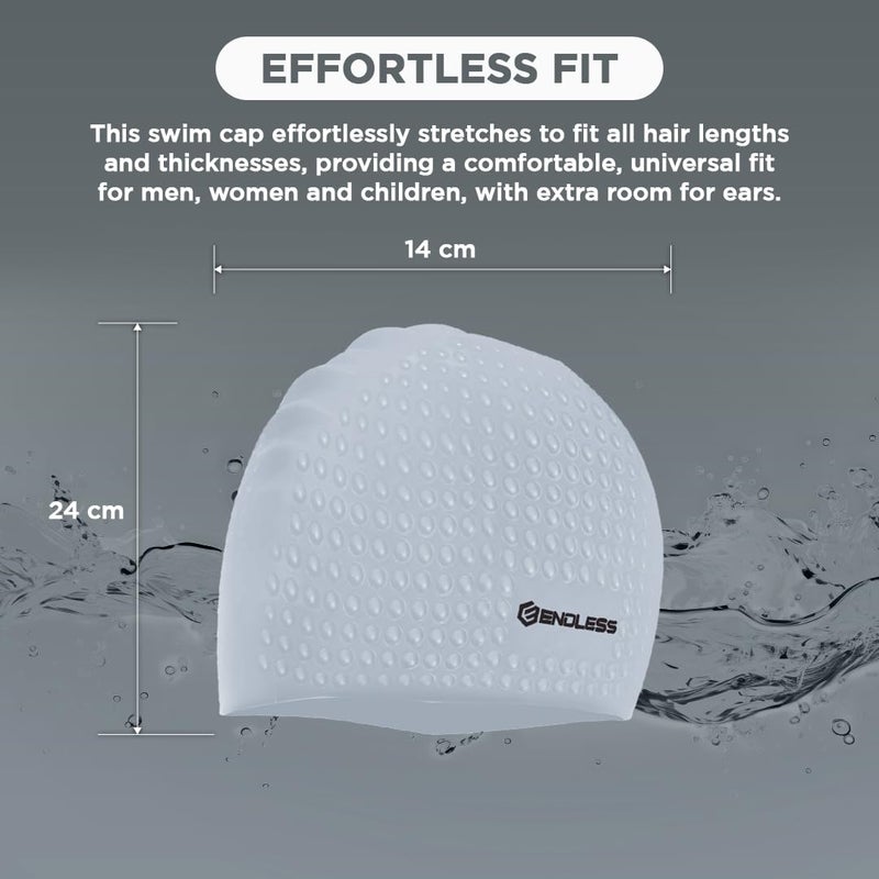 Endless EL1021 Comfortable Silicon Swimming Cap with Bubble Design | Silver | Material : Silicon | Elastic Waterproof Swimming Cap for Long and Short Hair with Thicker Edge | For Adults, Women and Men - Image 5