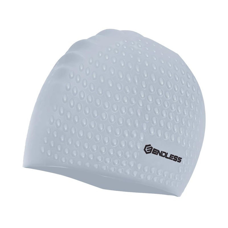 Endless EL1021 Comfortable Silicon Swimming Cap with Bubble Design | Silver | Material : Silicon | Elastic Waterproof Swimming Cap for Long and Short Hair with Thicker Edge | For Adults, Women and Men - Image 1