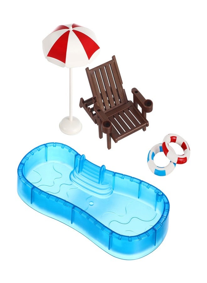 Yardwe Miniature Dollhouse Furniture Set with Swimming Pool, Swim Ring, and Beach Chair for Play and Decoration, Lightweight and Portable Design - Image 1