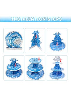 MIXDE Snowflake Cake Stand 3 Tier Winter Wonderland Party Supplies Snowflake Cupcake Stand Holder for  Holiday New Year Frozen Theme Party Baby Shower Birthday Party Favors  - Image 3