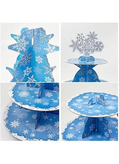MIXDE Snowflake Cake Stand 3 Tier Winter Wonderland Party Supplies Snowflake Cupcake Stand Holder for  Holiday New Year Frozen Theme Party Baby Shower Birthday Party Favors  - Image 4
