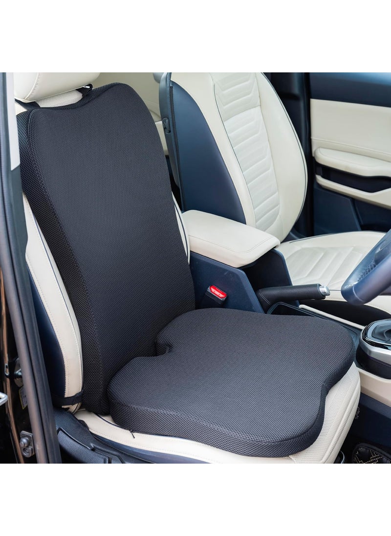 FOverA FOVERA Car Backrest Seat Cushion Combo Memory Foam Full Back Support Seat Cushion for Comfortable Driving Promotes Healthy Driving Posture and Relieves Back Pain  - Image 1