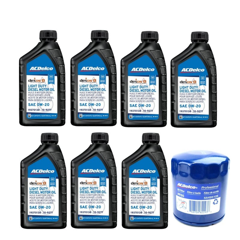 ACDelco DexosD Oil Change Kit 0W20 Light Duty Diesel Engine Oil 19370138 109277 and AC Delco PF66 55495105 19391402 Oil Filter See Description For compatible vehicles