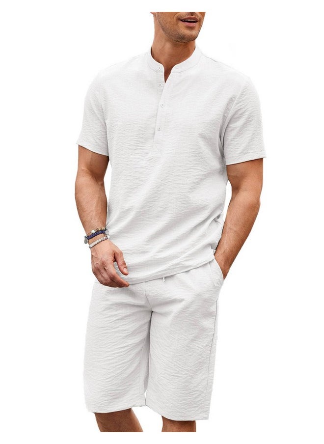 Men'S 2 Pieces Linen Set Casual Henley Shirts Short Sleeve Beach Yoga Shorts Summer Pants Outfits - pzsku/Z2902A77F2CA30B0F484BZ/45/_/1695711774/b42864f3-3f2b-4ae3-b109-f423272c93dd