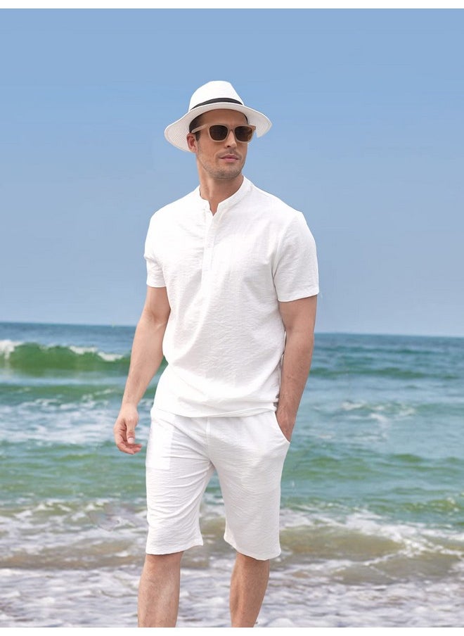 Men'S 2 Pieces Linen Set Casual Henley Shirts Short Sleeve Beach Yoga Shorts Summer Pants Outfits - pzsku/Z2902A77F2CA30B0F484BZ/45/_/1695711776/f685893b-5dca-42a7-b484-1544e0ade581