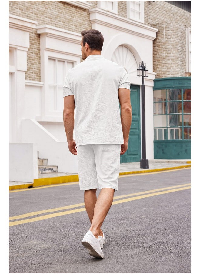 Men'S 2 Pieces Linen Set Casual Henley Shirts Short Sleeve Beach Yoga Shorts Summer Pants Outfits - pzsku/Z2902A77F2CA30B0F484BZ/45/_/1695711779/1ce3feca-cad0-41ec-8233-fc52ba4c0dab