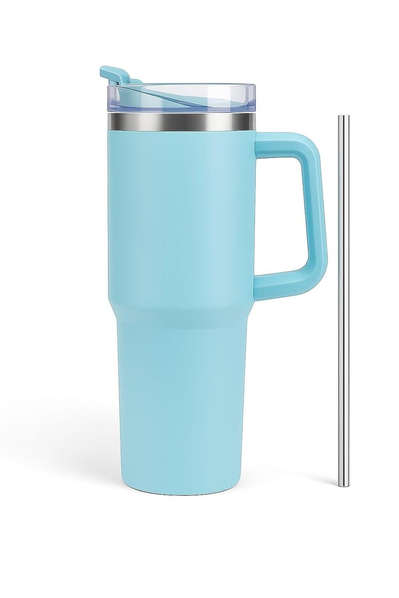 WOW99 1200ml Stainless Steel Tumbler with Handle & Steel Straw | Double Wall Vacuum Insulated Mug | Spill Proof Lid | Beer & Cold Drink Travel Cup (Multicolor) (Sky Blue) - Image 1