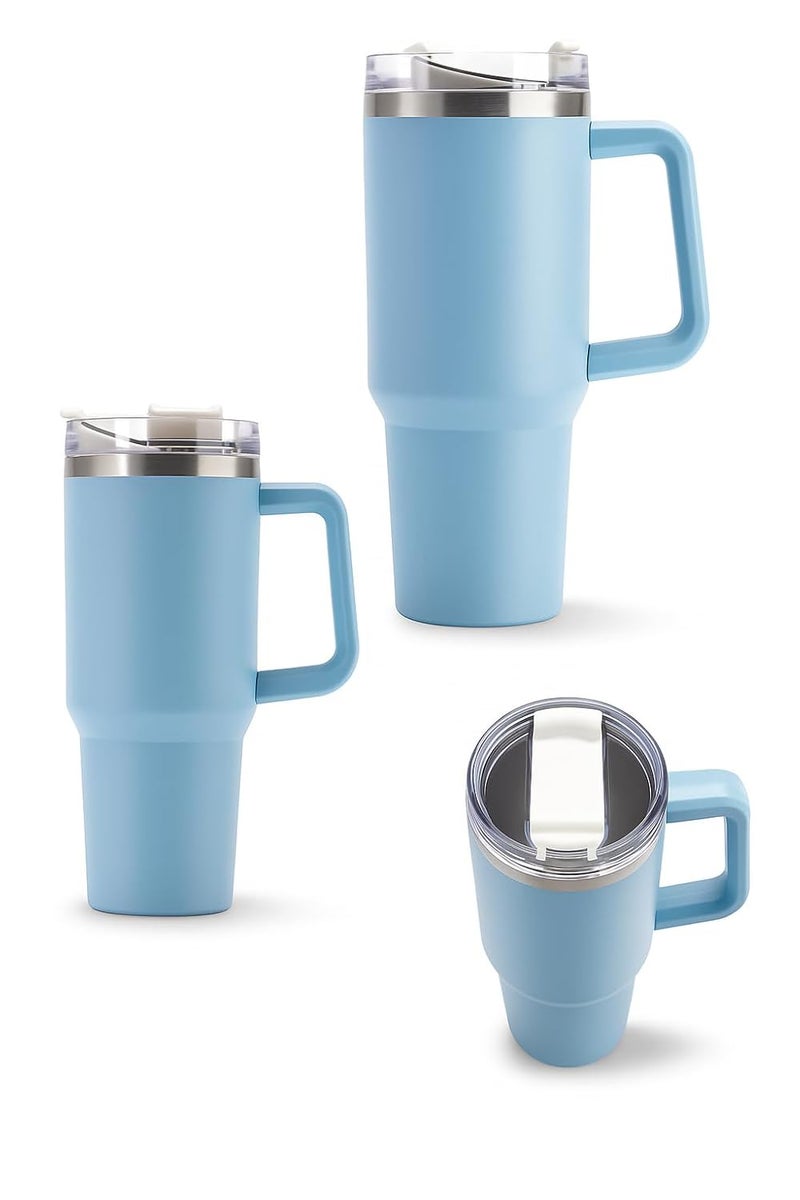 WOW99 1200ml Stainless Steel Tumbler with Handle & Steel Straw | Double Wall Vacuum Insulated Mug | Spill Proof Lid | Beer & Cold Drink Travel Cup (Multicolor) (Sky Blue) - Image 4