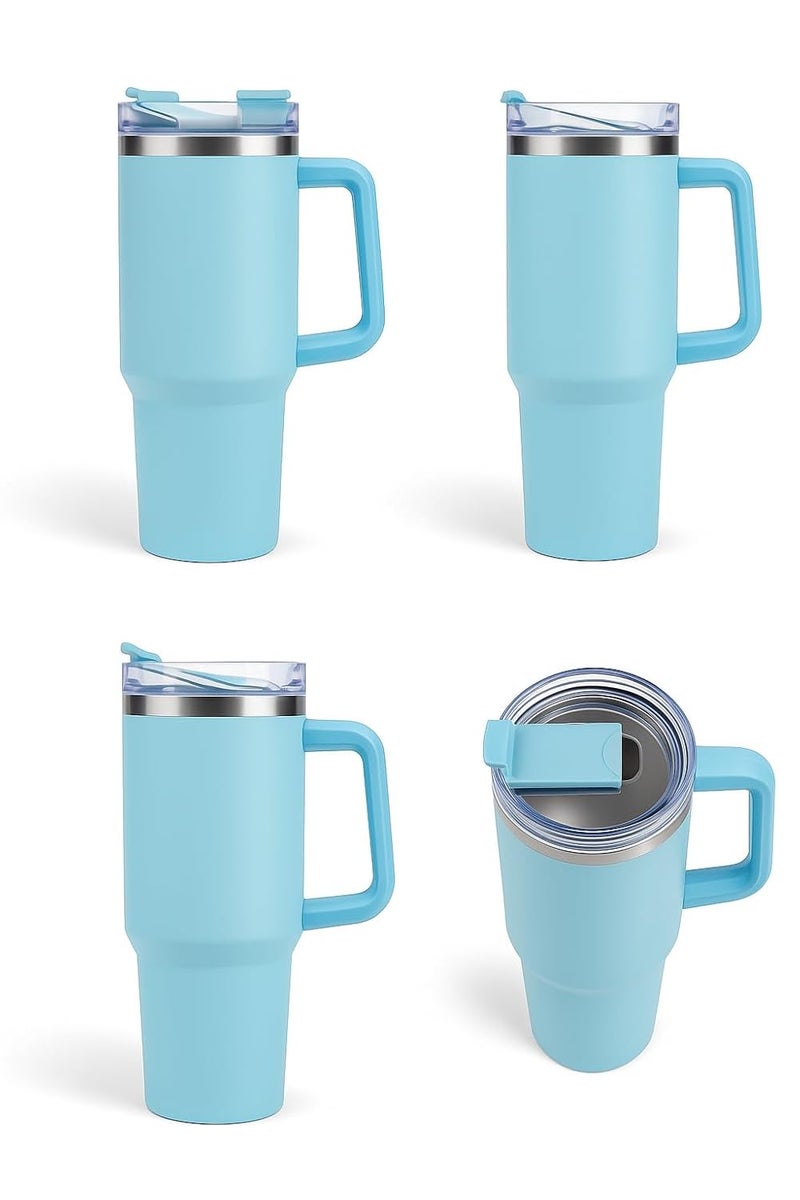 WOW99 1200ml Stainless Steel Tumbler with Handle & Steel Straw | Double Wall Vacuum Insulated Mug | Spill Proof Lid | Beer & Cold Drink Travel Cup (Multicolor) (Sky Blue) - Image 2