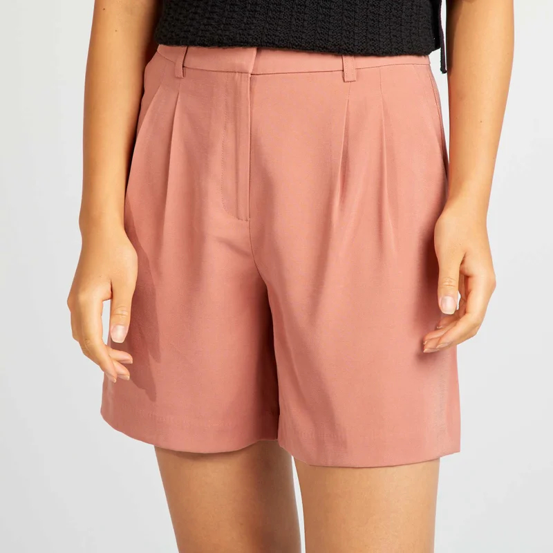 Kiabi Wide-Leg Twill Shorts Pink