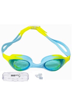 Dolphin G-168 Anti-Fog Kids Swim Goggles With Box & Ear Plugs, Yellow/Light Blue 