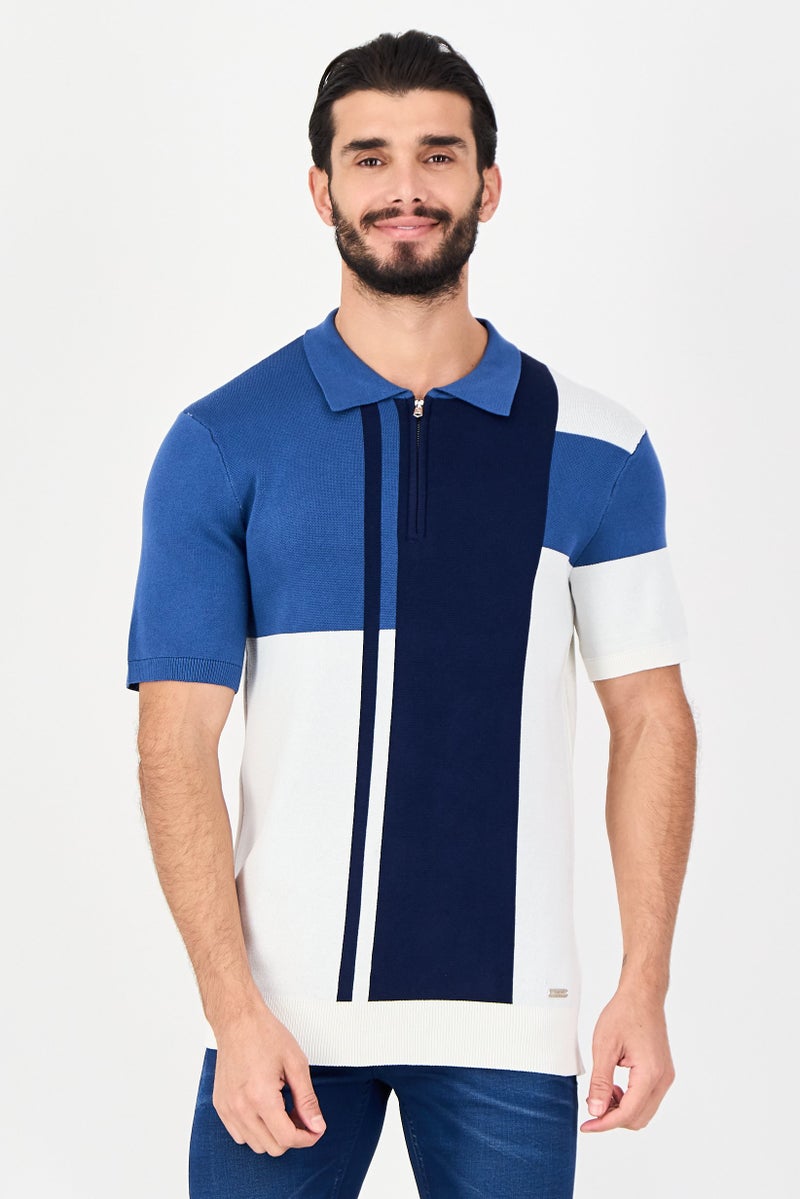 Threadbare Men Regular Fit Colourblock Short Sleeve Polo Shirt, Multicolor - Image 1